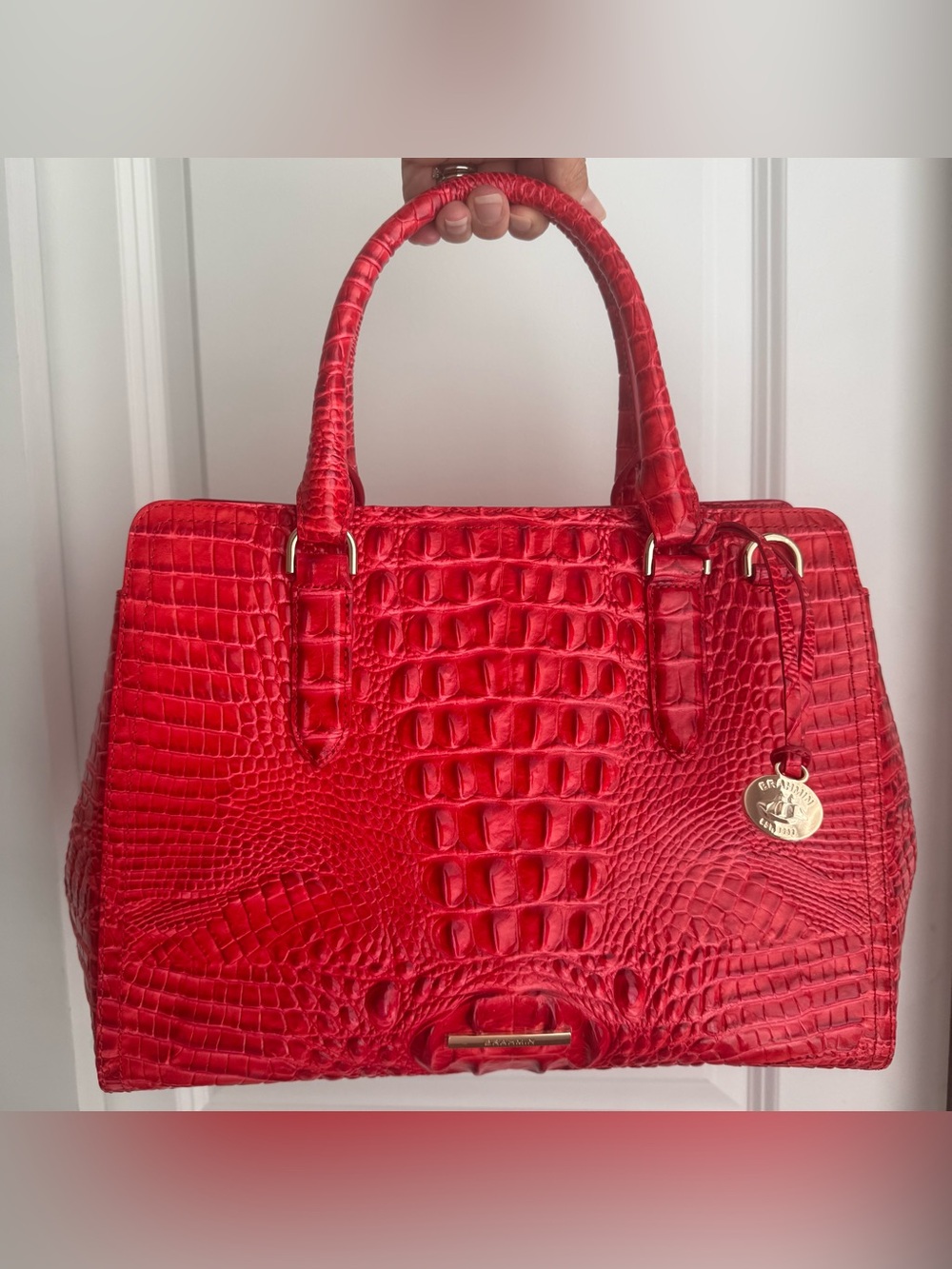 Brahmin Small Finley Satchel Sriracha Red Melbourne Leather - Picture 2 of 9